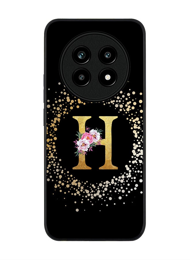 For Realme 13 Pro / 13 Pro+ Case,Slim fit Camera Protection, Shockproof Thin Phone cover  - Custom Monogram Floral - H ( Black )